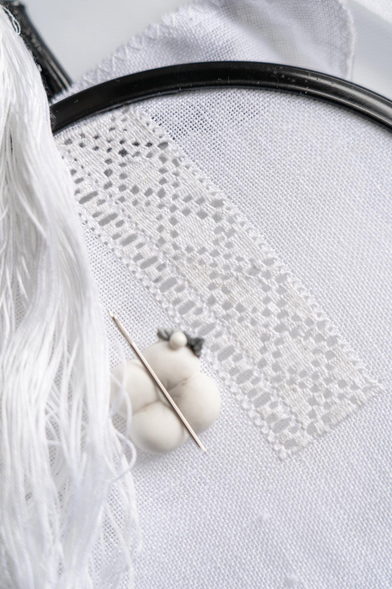 Close-up of needlework on silk shawl